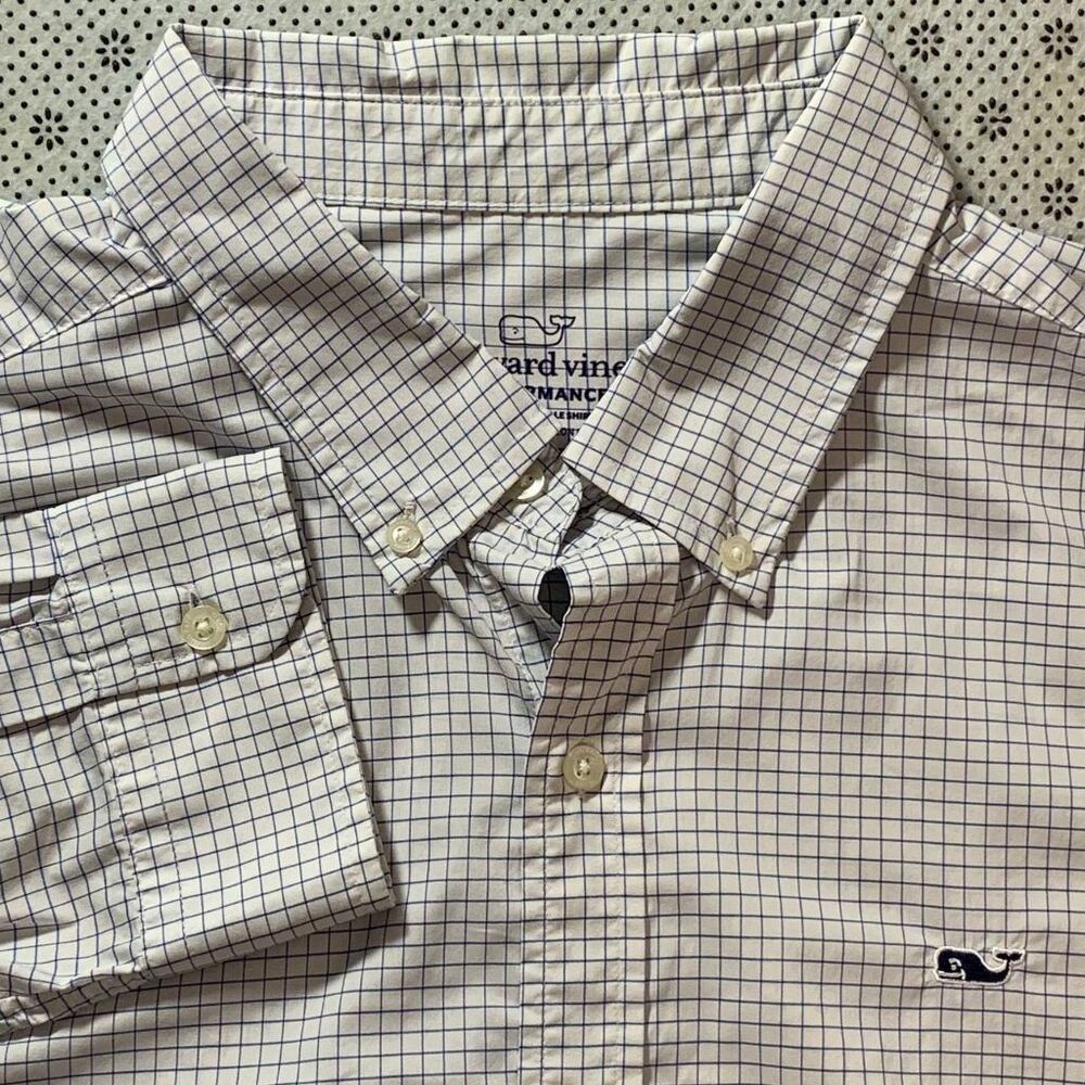 Vineyard Vines Performance Classic Fit Whale Shirt XXL Blue Check Button Down